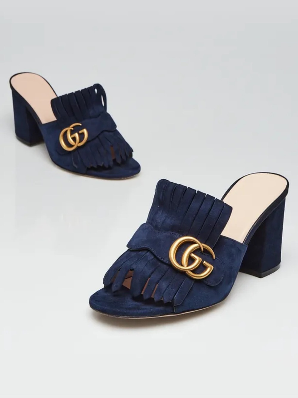 Gucci Kid Scamosciato GG Marmont Fringe Slip On Heel - Picture 1 of 8